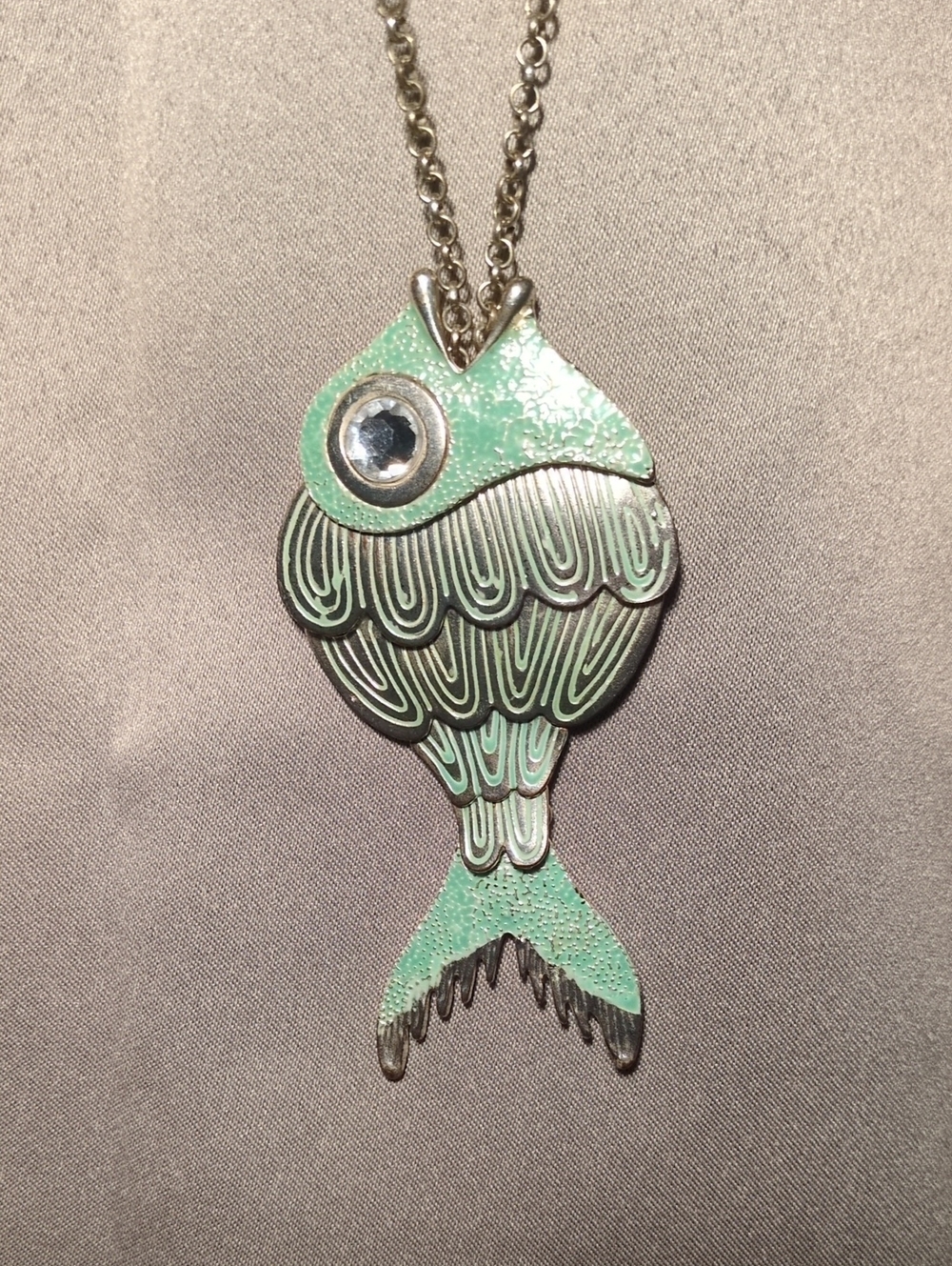 Mint Green And Silver Fish Pendant Necklace